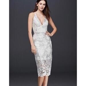 Dress the Population Dress Silver White Sequin Lace Midi Angela sz XS